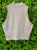 Ribbed Sleeveless Zip-Neck Crop Top