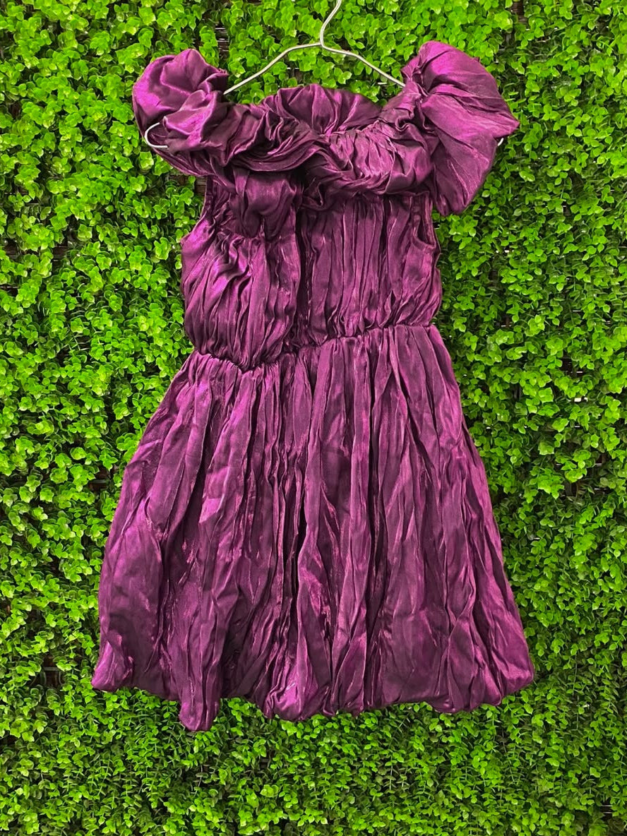 Bekerela Plum Ruffled Satin Mini Dress