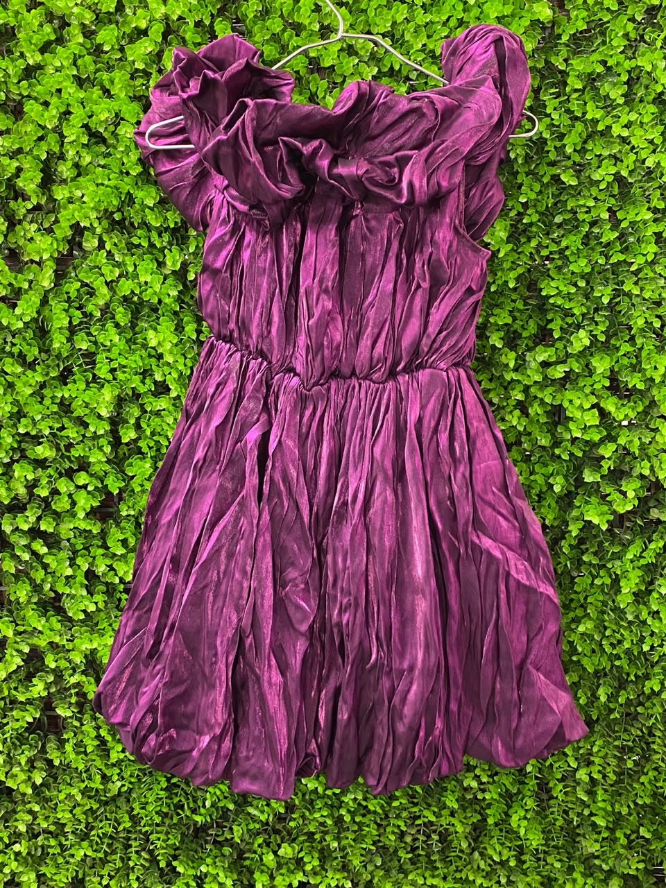 Bekerela Plum Ruffled Satin Mini Dress