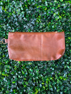 Cognac Leather Zip Clutch