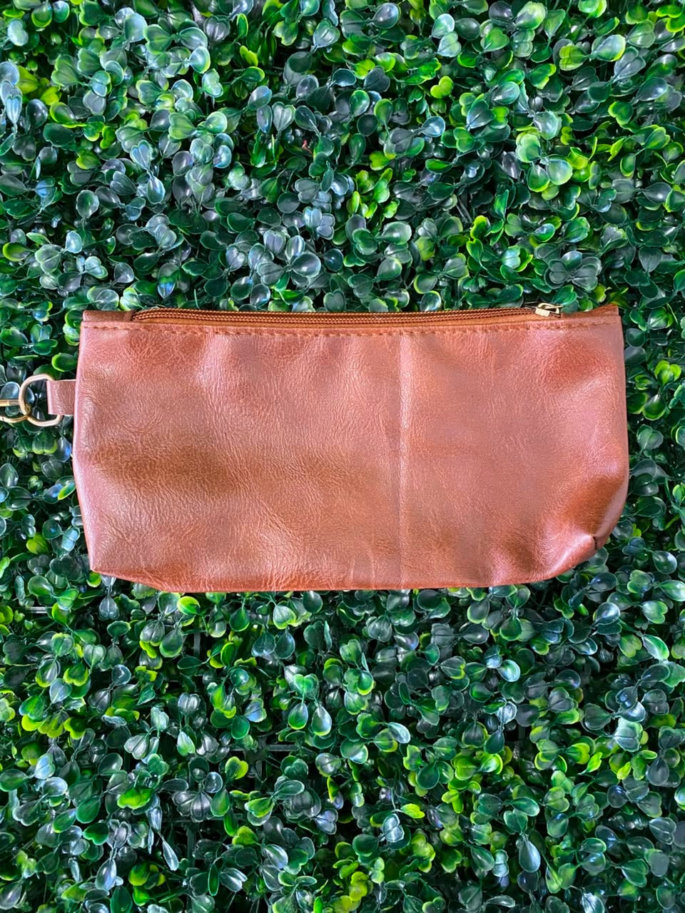 Cognac Leather Zip Clutch