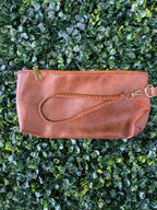 Cognac Leather Zip Clutch