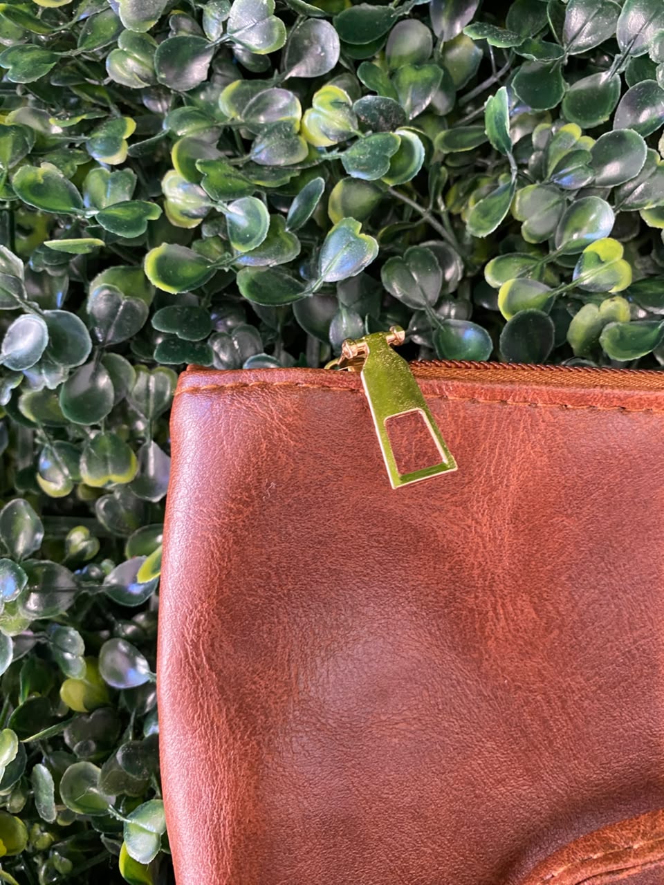 Cognac Leather Zip Clutch