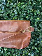 Cognac Leather Zip Clutch