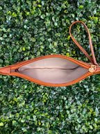 Cognac Leather Zip Clutch