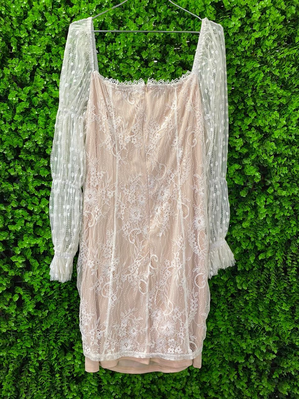 Ivory Lace Ruched Mini Dress