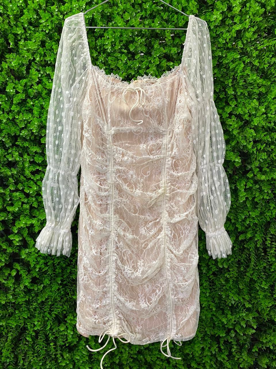 Ivory Lace Ruched Mini Dress