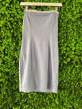 SassyChic Silver Satin Bias Midi Skirt