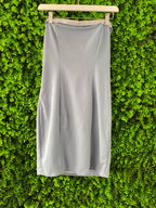 SassyChic Silver Satin Bias Midi Skirt