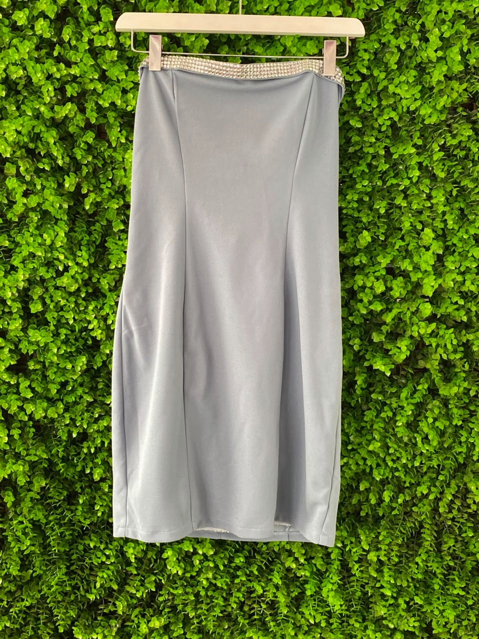 SassyChic Silver Satin Bias Midi Skirt