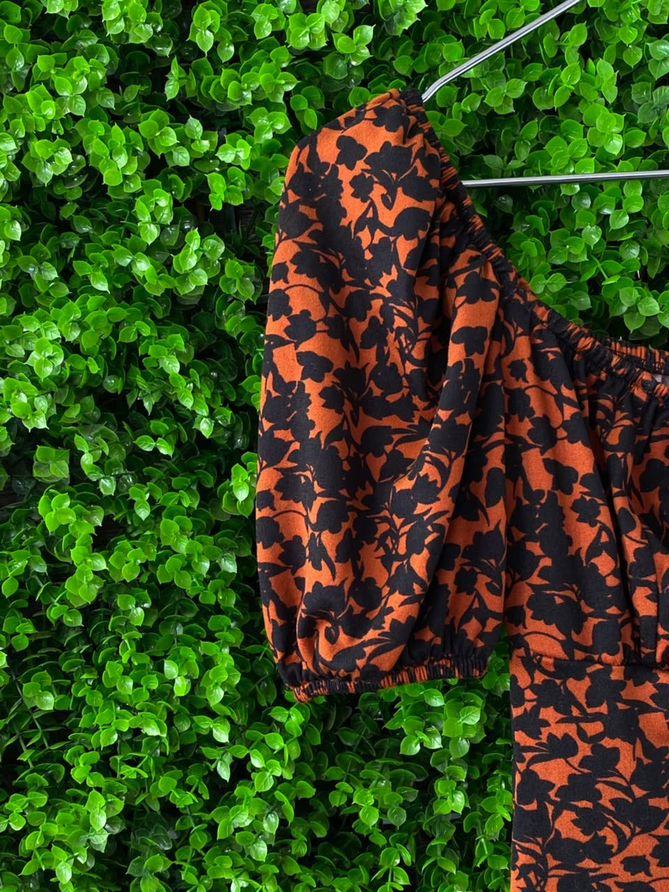 SassyChic Rust & Black Leopard Puff-Sleeve Midi Dress