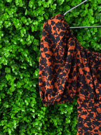 SassyChic Rust & Black Leopard Puff-Sleeve Midi Dress