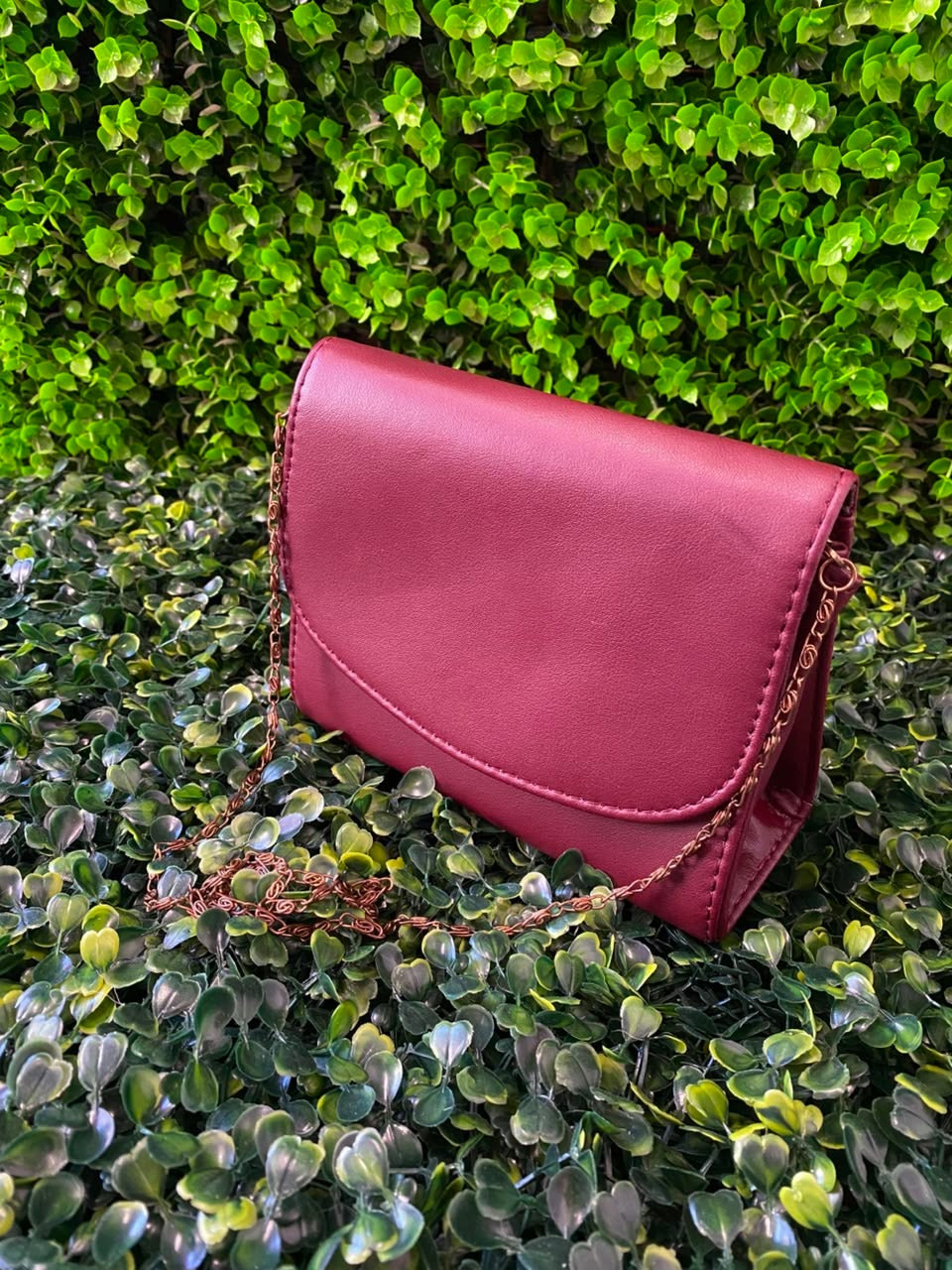 Burgundy Chain-Strap Envelope Crossbody Bag