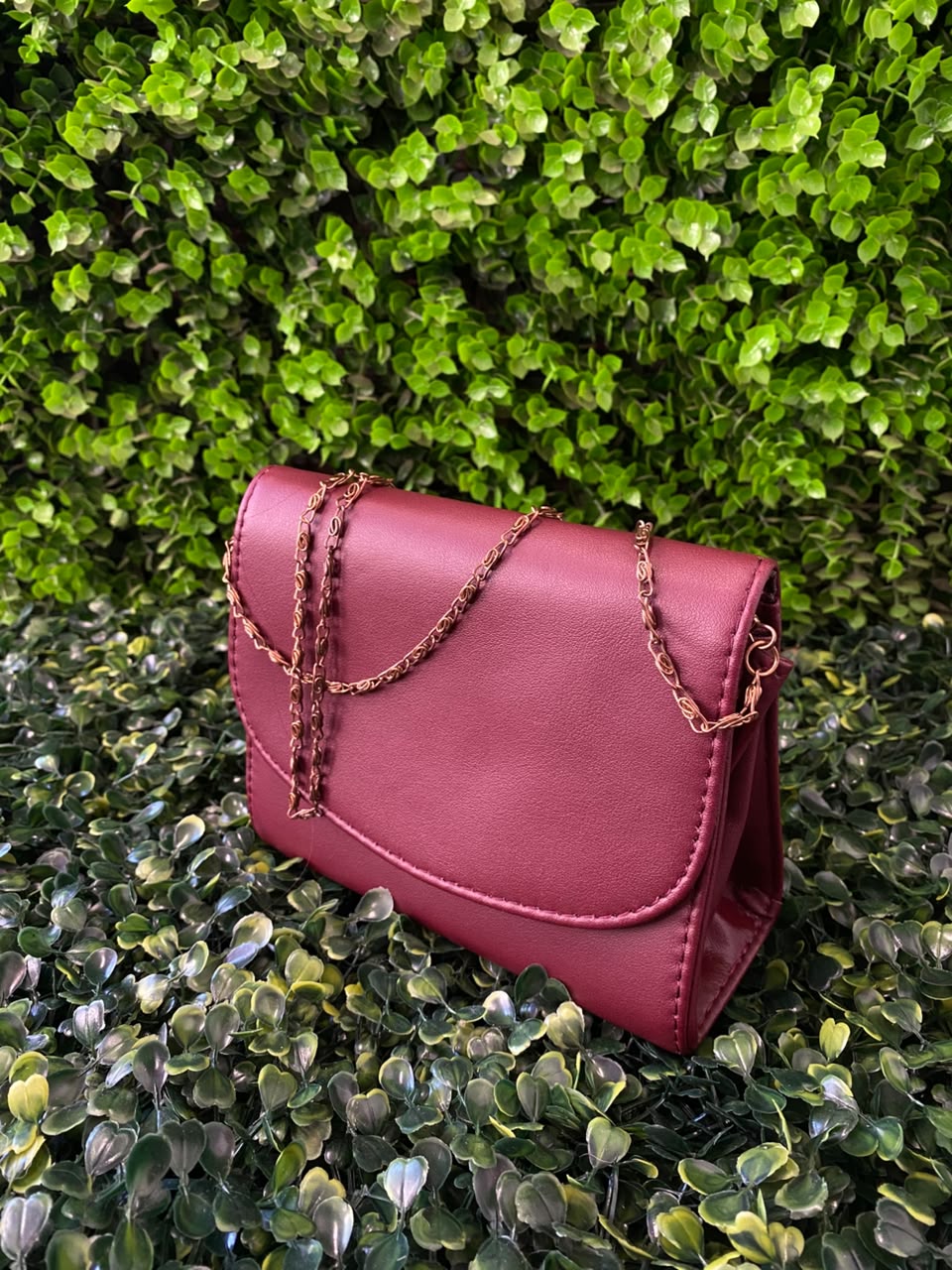 Burgundy Chain-Strap Envelope Crossbody Bag