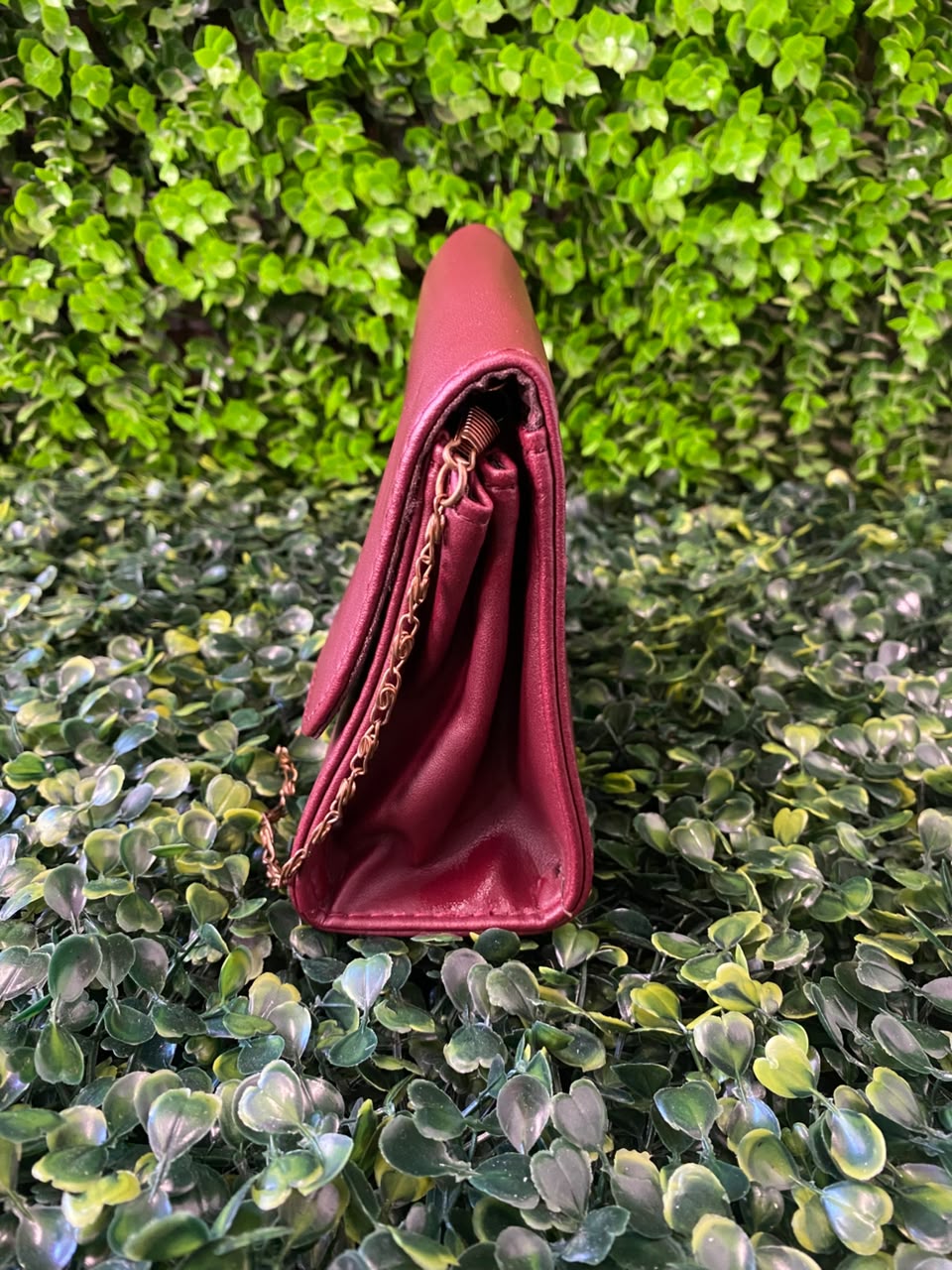 Burgundy Chain-Strap Envelope Crossbody Bag
