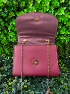 Burgundy Chain-Strap Envelope Crossbody Bag