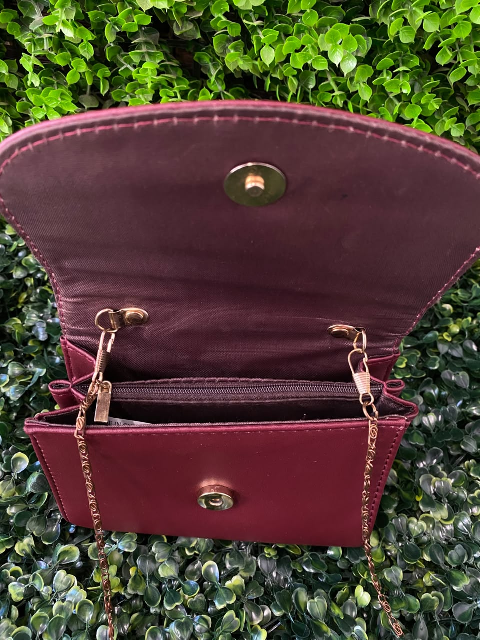 Burgundy Chain-Strap Envelope Crossbody Bag