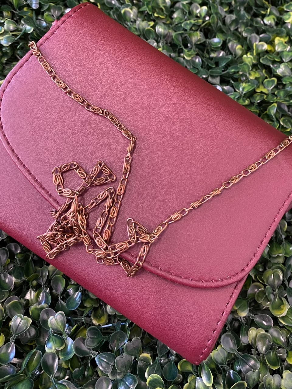 Burgundy Chain-Strap Envelope Crossbody Bag