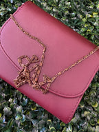 Burgundy Chain-Strap Envelope Crossbody Bag