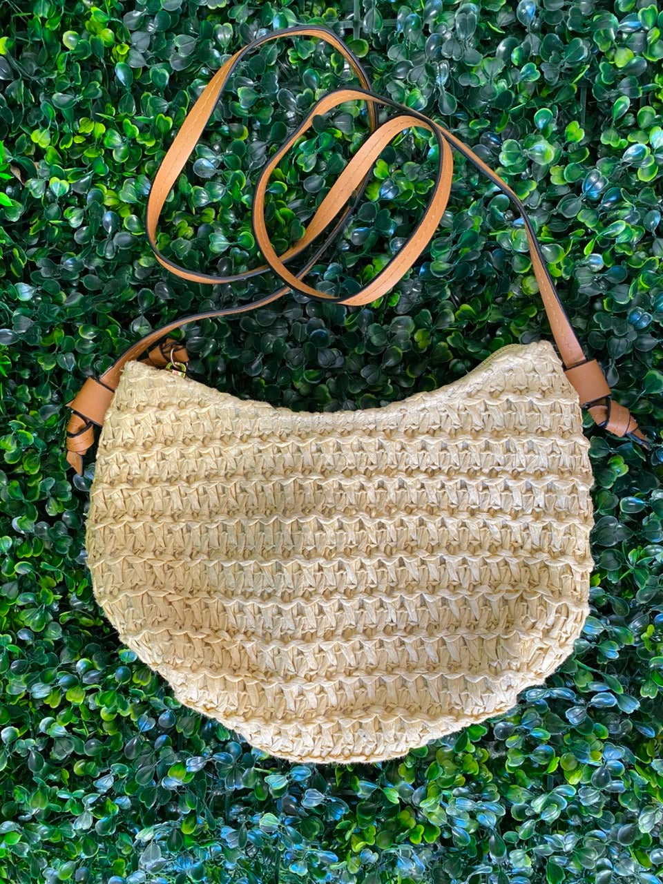 Natural Woven Crescent Shoulder Bag
