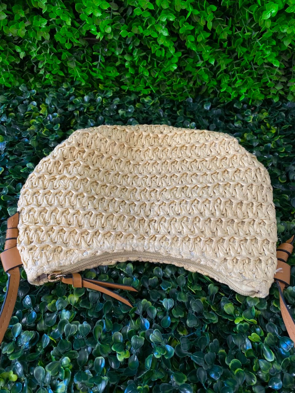 Natural Woven Crescent Shoulder Bag
