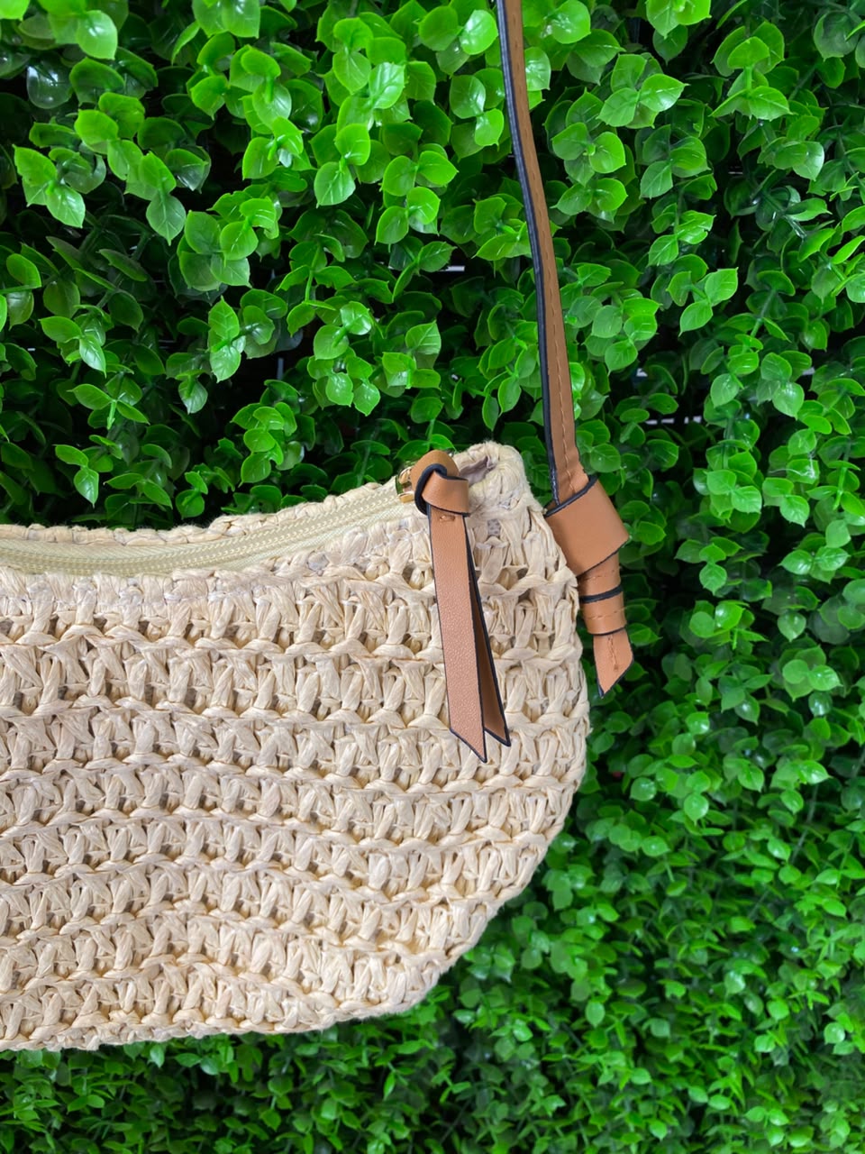 Natural Woven Crescent Shoulder Bag