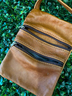 Cognac Multi-Zip Leather Crossbody Bag