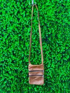 Cognac Multi-Zip Leather Crossbody Bag
