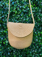 Natural Woven Flap Crossbody Bag
