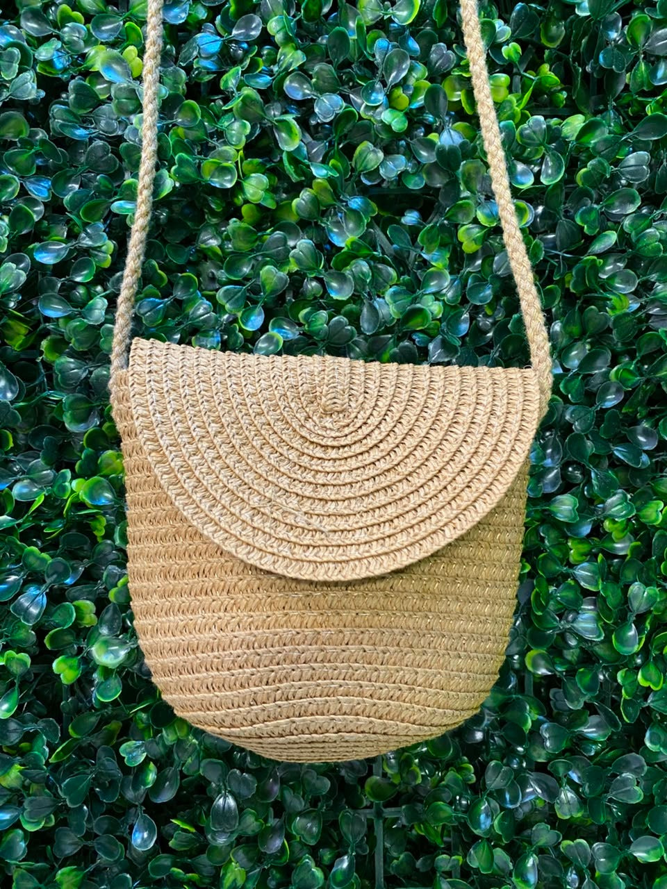 Natural Woven Flap Crossbody Bag