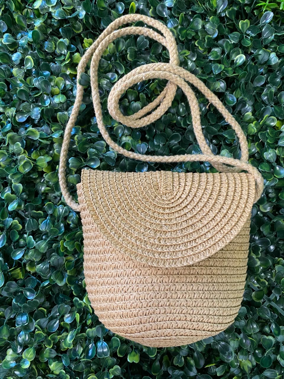 Natural Woven Flap Crossbody Bag