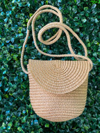 Natural Woven Flap Crossbody Bag