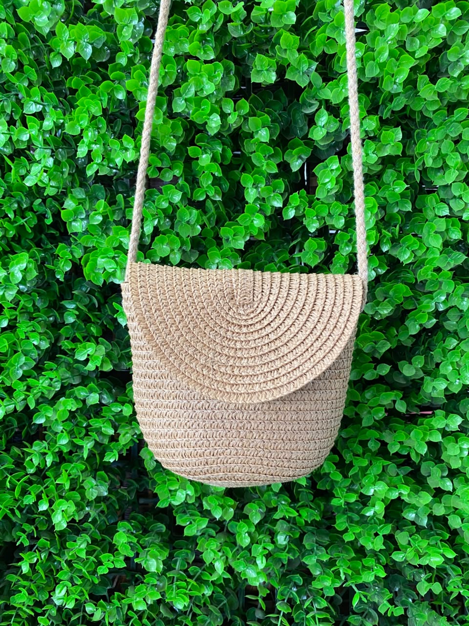Natural Woven Flap Crossbody Bag