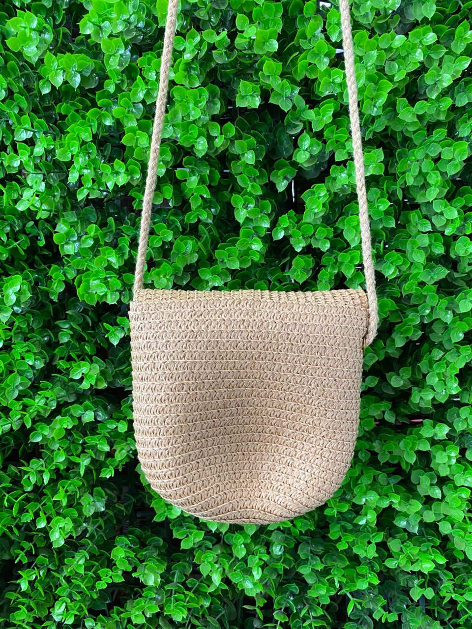 Natural Woven Flap Crossbody Bag
