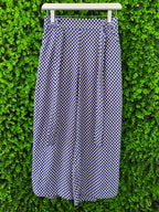 Navy & White Micro-Print Midi Skirt