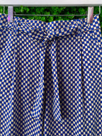 Navy & White Micro-Print Midi Skirt