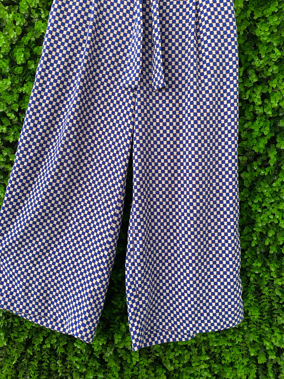 Navy & White Micro-Print Midi Skirt