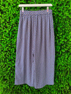 Navy & White Micro-Print Midi Skirt