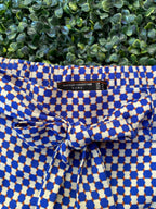 Navy & White Micro-Print Midi Skirt