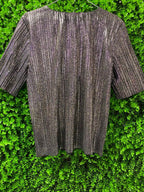 Black & Silver Metallic Pleated Top