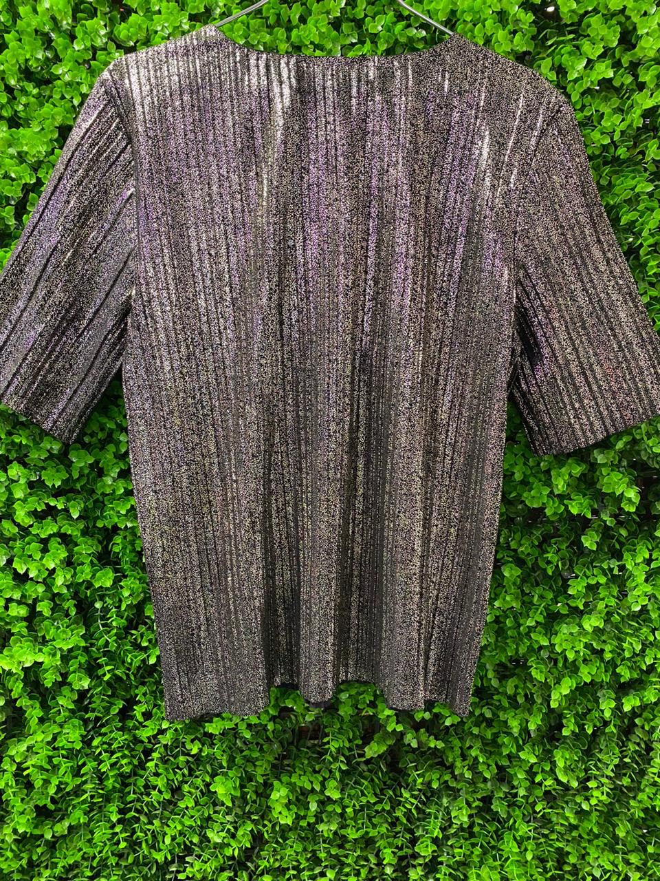 Black & Silver Metallic Pleated Top