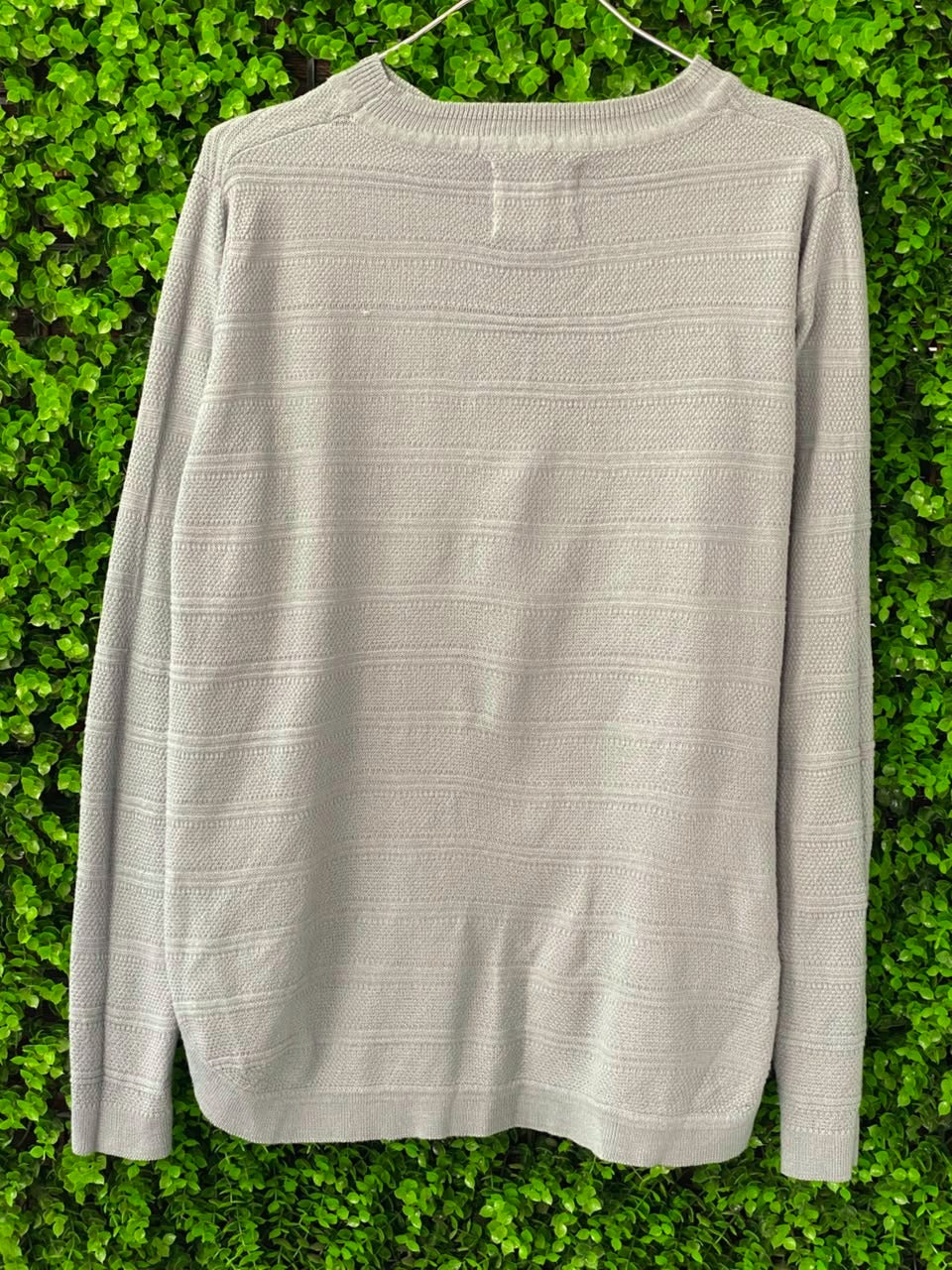 Silver Grey Fine-Knit Crew-Neck Sweater