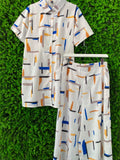 Ivory Abstract-Print Shirt & Midi Skirt Set