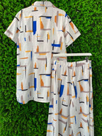 Ivory Abstract-Print Shirt & Midi Skirt Set