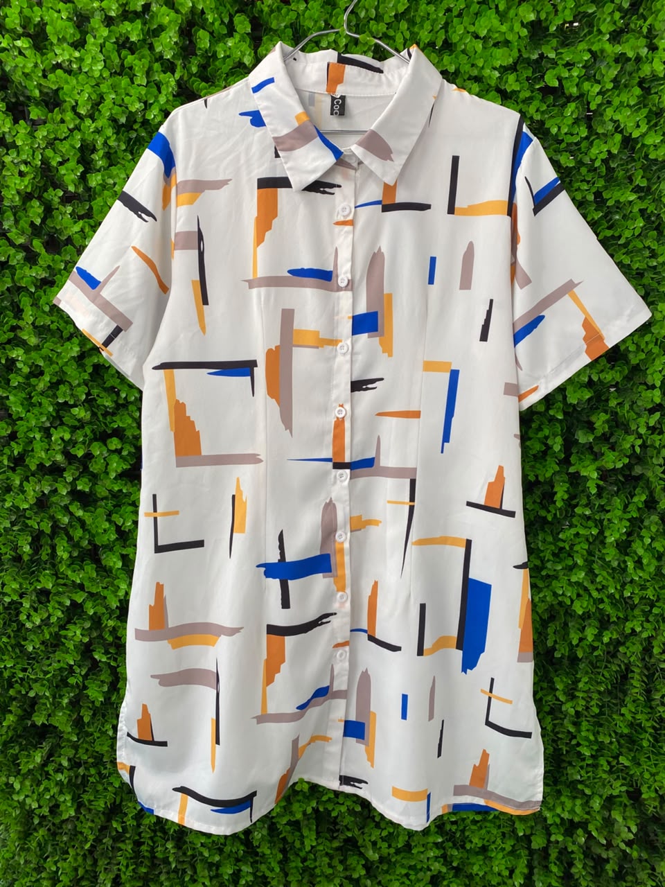 Ivory Abstract-Print Shirt & Midi Skirt Set