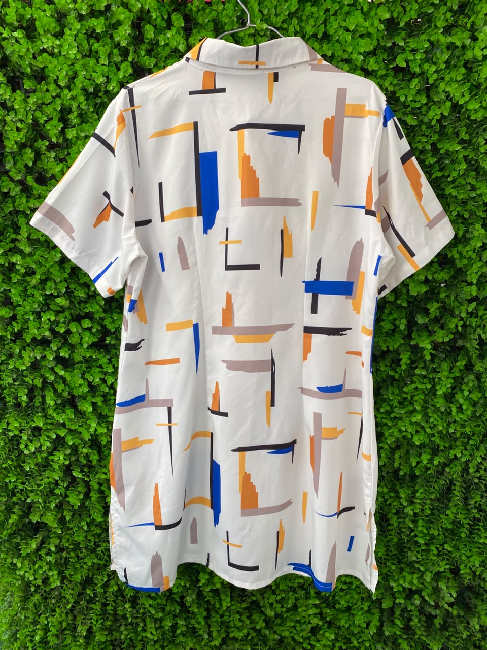 Ivory Abstract-Print Shirt & Midi Skirt Set