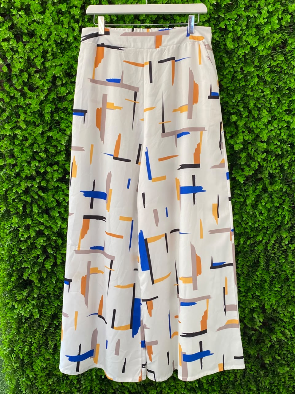 Ivory Abstract-Print Shirt & Midi Skirt Set