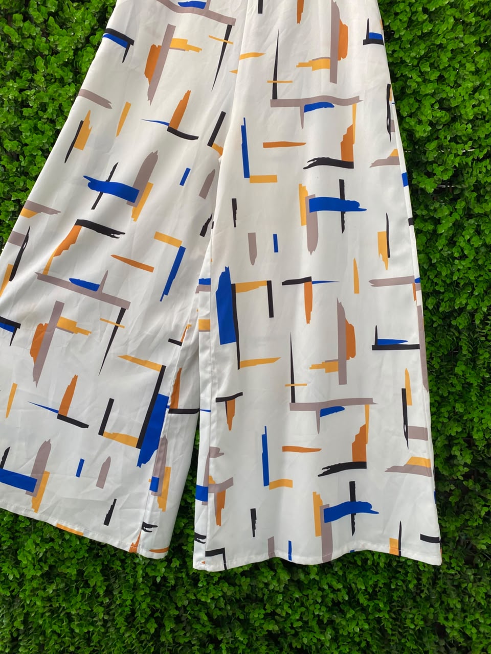 Ivory Abstract-Print Shirt & Midi Skirt Set