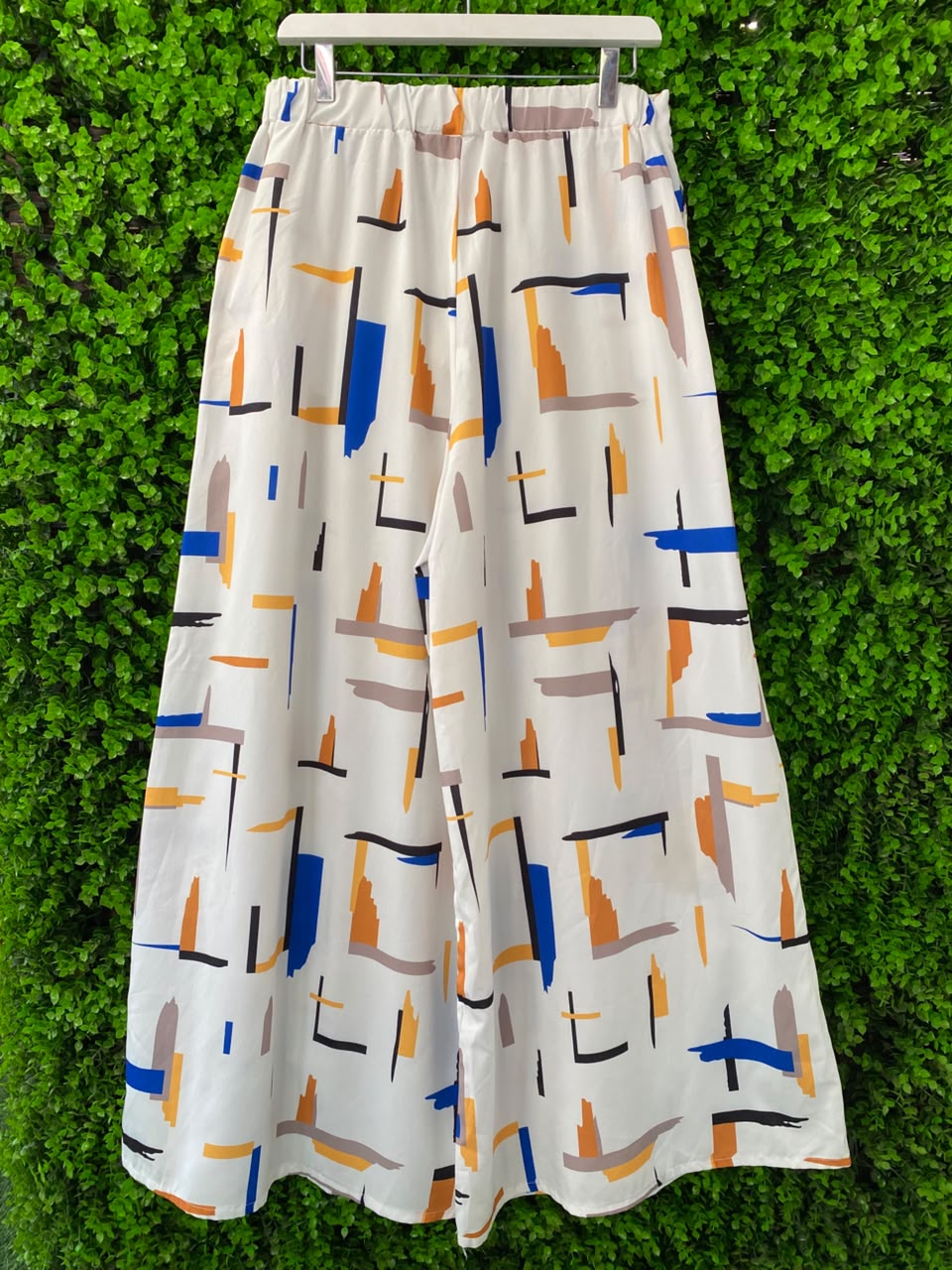 Ivory Abstract-Print Shirt & Midi Skirt Set