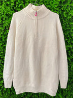 Ivory Quarter-Zip Knit Sweater